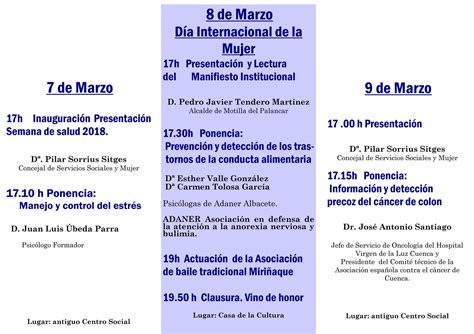 Programacion Actividades 8 De Marzo Dia Internacional De La Mujer