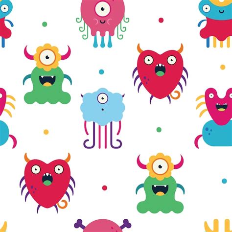 Premium Vector Cute Monsters Seamless Pattern Vector Cartoon Background