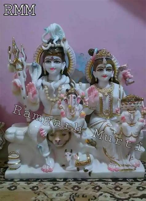 Multicolor Painted Shiv Parivar Marble Idols For Temple Size 36 Inch