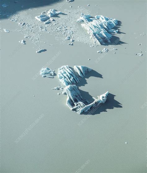 Aerial view of icebergs, Tasman Lake, South Island, New Zealand - Stock Image - F040/7670 ...