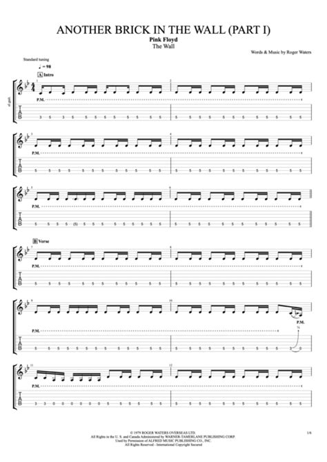 Tablature Another Brick In The Wall Part 1 De Pink Floyd Guitar Pro