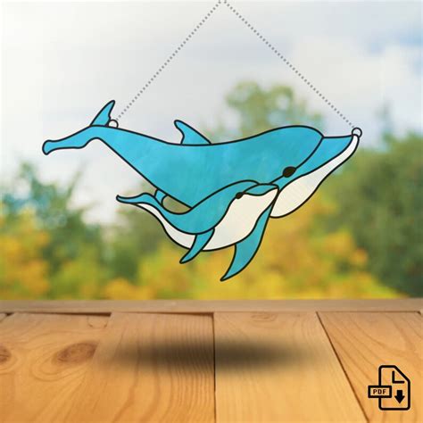 Dolphins Stained Glass Pattern Beginner Dolphins Suncatcher Etsy