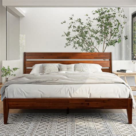 acacia emery bed frame  headboard solid wood platform bed king