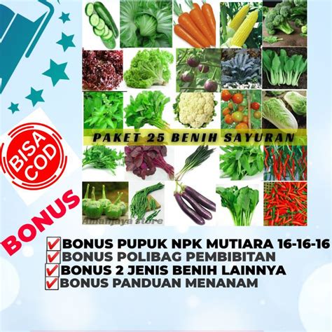 Jual Paket Jenis Benih Sayuran Bonus Lainnya Bisa Ditanam Ditanah