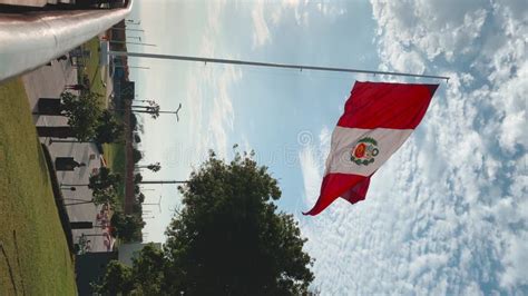 Lima Peru Peruvian Flag Waving In The Wind Slow Motion