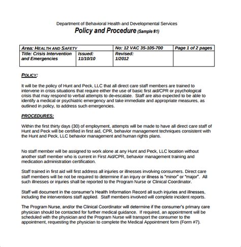 Free Policy And Procedure Templates In Pdf