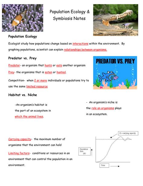 Population Ecology & Symbiosis Notes Population Ecology