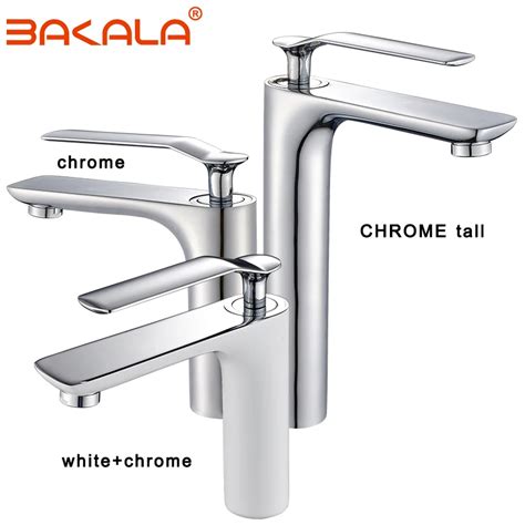 BAKALA White Chrome Bathroom Sink Faucet Cold And Hot Bathroom Faucet Chrome Water Mixer White