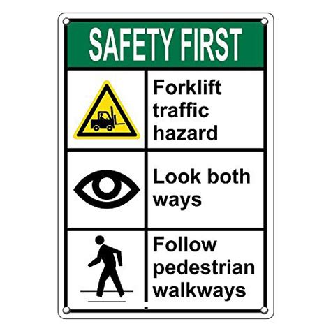 Weatherproof Plastic Vertical Ansi Safety First Forklift Traffic Hazard Look Both Ways Sign With