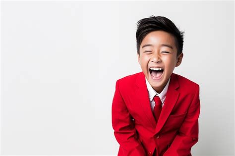 Premium Photo Asian Little Boy In A Red Suit