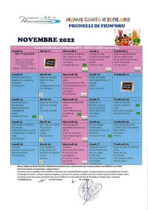 Menus Novembre Prunelli Di Fium Orbu