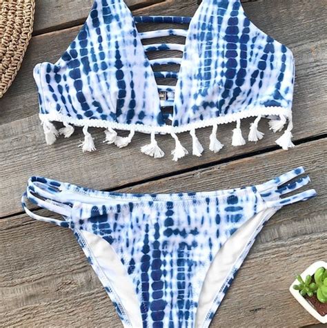 Cupshe Swim Cupshe Tie Dye Blue Bikini Set Poshmark