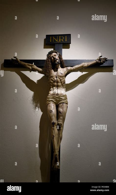 A Wooden Crucifix Mounted On A Wall In The Cathedral Basilica Of St Francis Of Assisi In Santa