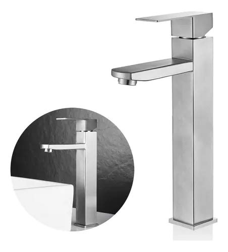 Torneira Banheiro Lavabo Monocomando Alta Metal Inox Prata Acabamento