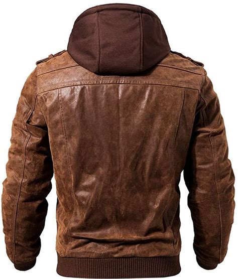 Vintage Men S Brown Leather Motorcycle Jacket With Removable Hood