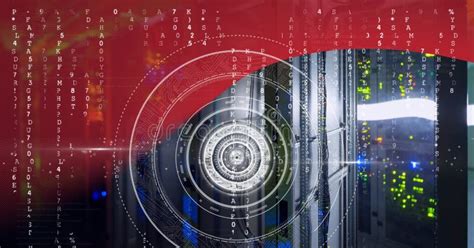 Round Scanner And Data Processing Over Computer Server Room Against Red