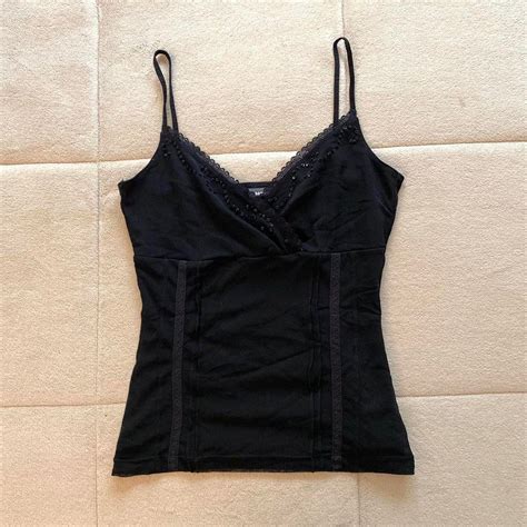 Y2K 2000s Dainty Black Beaded Cami Depop