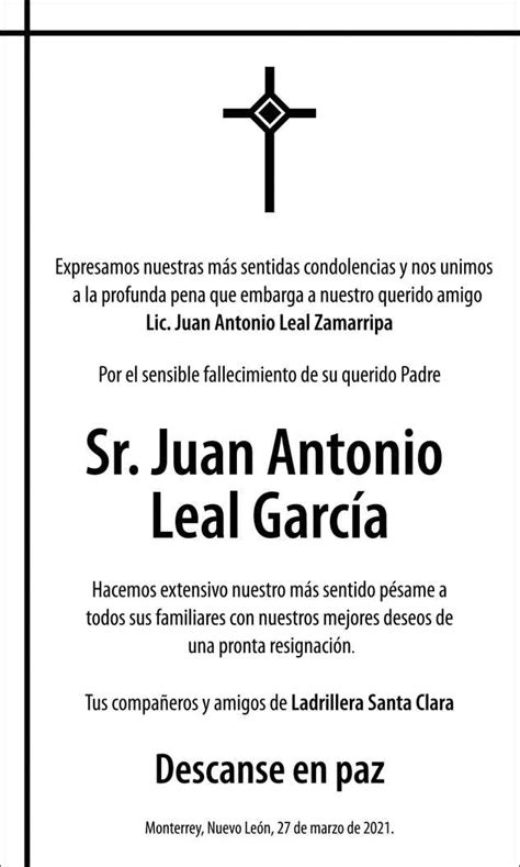 Sr Juan Antonio Leal Garc A Obituario Esquela