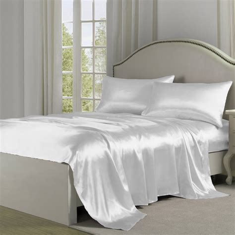 Belles And Whistles Satin Charmeuse Silky Sheet Set White Full