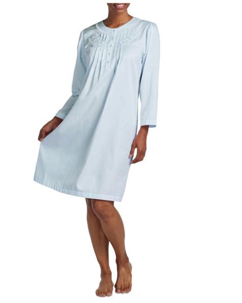 Miss Elaine Synthetic Embroidered Long Sleeve Nightgown In Blue Lyst