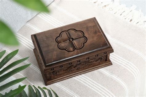 Treasure Chest With Lock, Locked Wooden Jewelry Box With Key, Handmade Engraved Wooden Box ...