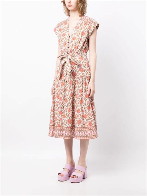 Veronica Beard Lexington Floral Print Midi Dress Orange Farfetch