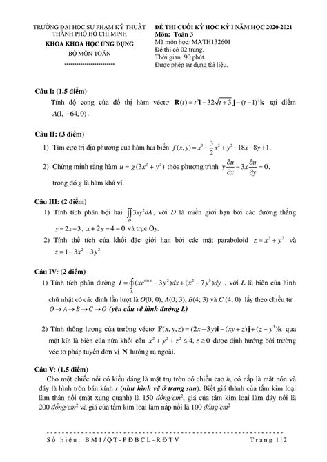 Đề Toán 3 Hk1 2021 File To The Exams S ố H I ệ U B M 1 Q T P Đ B C L R Đ T V T R A