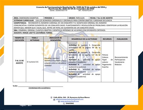 3 PRE Jardin 7 al 11 D E Agosto ÁREA DIMENSION COGNITIVA PERIODO