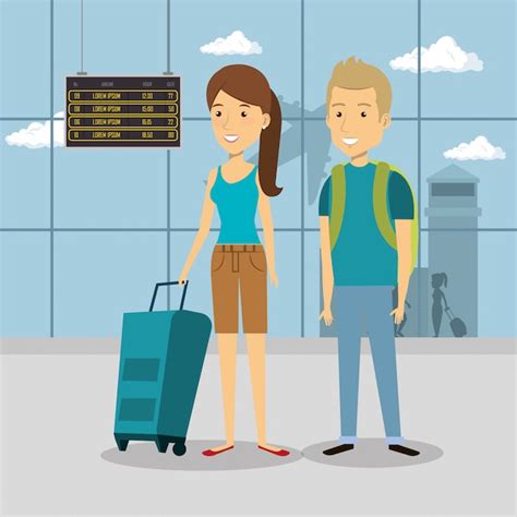 Free Vector Couple Travelers In The Airport Characters