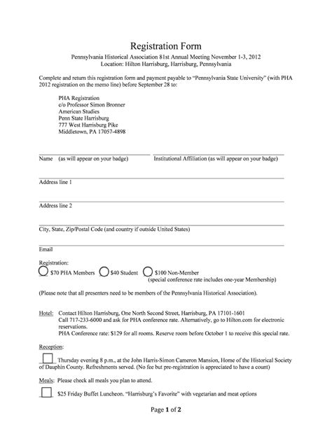 Fillable Online Personal Psu Registration Form Penn State Personal