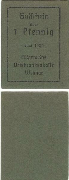 1 Pfennig Allgemeine Ortskrankenkasse City Of Weimar Thuringia