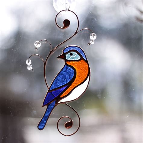 Bluebird Stained Glass Bird Window Hangings Suncatcher Bird Etsy En