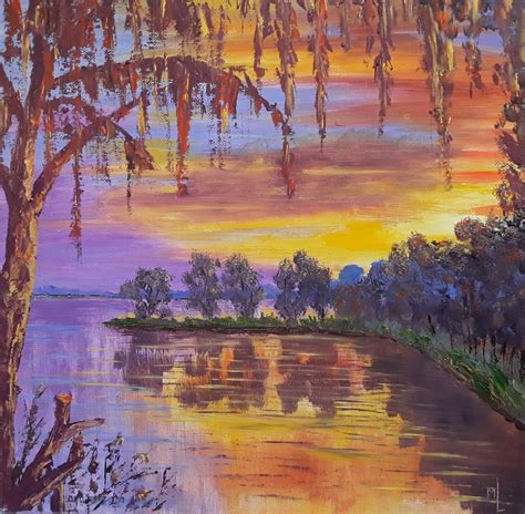 Sunset Painting Lake Artwork Original Art Tree Painting Summer | Etsy