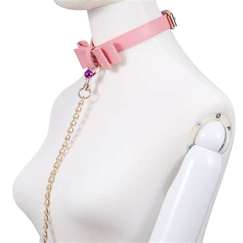 Aimitoy Pink Pu Leather Collars Bondage Sex Toys Fetish Collar Cute Bow