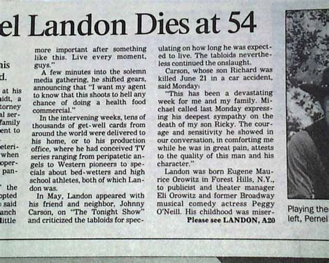 Death Of Famed Actor Michael Landon In A Los Angeles Newspaper