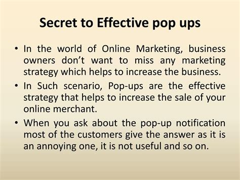PPT - Secret to Effective pop ups PowerPoint Presentation, free