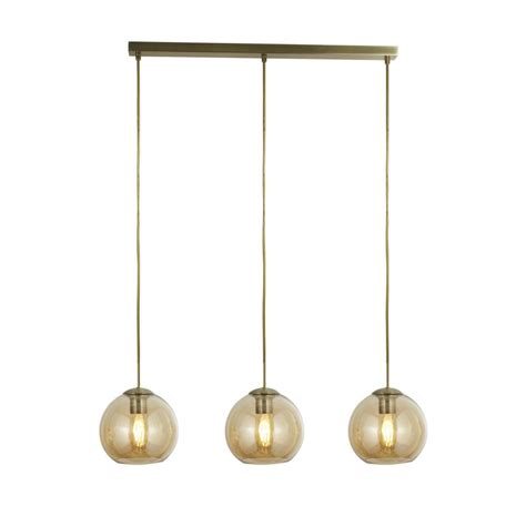 Pendant 3 Light Bar Antique Brass With Amber Glass Moonlight Design