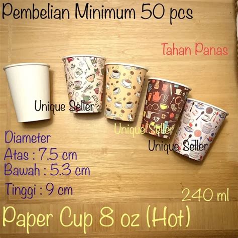 Paper Cup 8 Oz Isi 50 Pcs Gelas Kopi Kertas Tahan Panas 8 Oz Paper