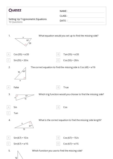 50 Trigonometric Equations Worksheets For 10th Year On Quizizz Free