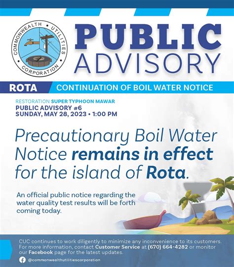 Public Advisory 6 For Rota Continuation Of Boil Water Notice