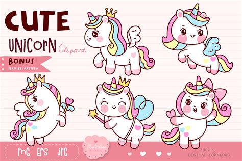 Unicorn princess clipart, unicorn baby kawaii style By Vividdiy8 ...