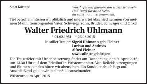 Traueranzeigen Von Walter Friedrich Uhlmann Trauerundgedenken De