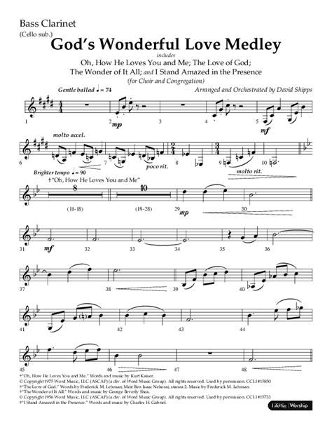 Gods Wonderful Love Medley Choral Anthem Satb Bass Clarinetsheet