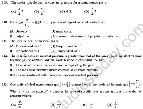 Neet Ug Physics Kinetic Theory Of Gases Mcqs Multiple Choice Questions