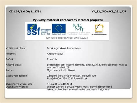 Ppt Cz Vy Inovace Aj V Ukov Materi L