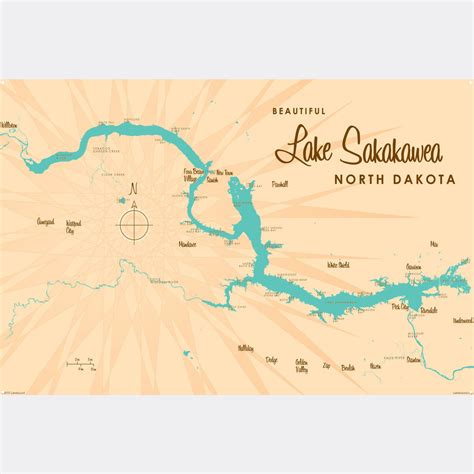 Lake Sakakawea North Dakota, Metal Sign Map Art – Lakebound®