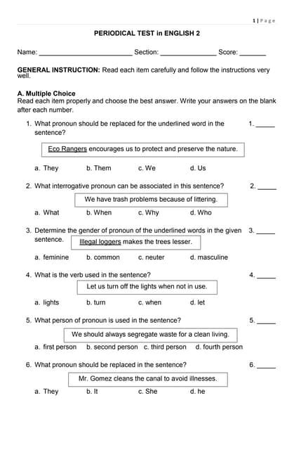 Periodical Test English 2 Pdf