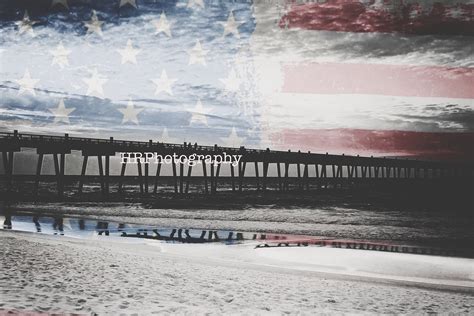 Pensacola Beach Pier American Flag Edit Sunrise Sunset Waves Etsy