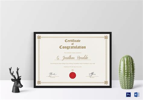 General Format Congratulations Certificate Design Template in PSD, Word