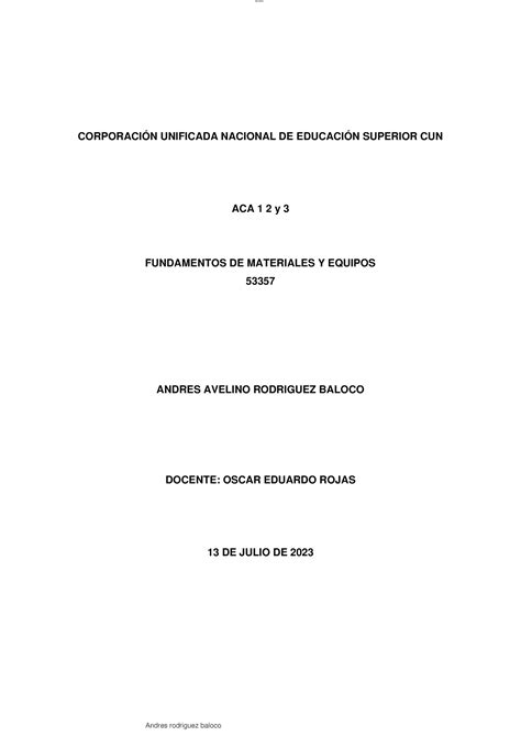 Aca 1 2 y 3 fundamentos de materiales y equipos CORPORACIÓN